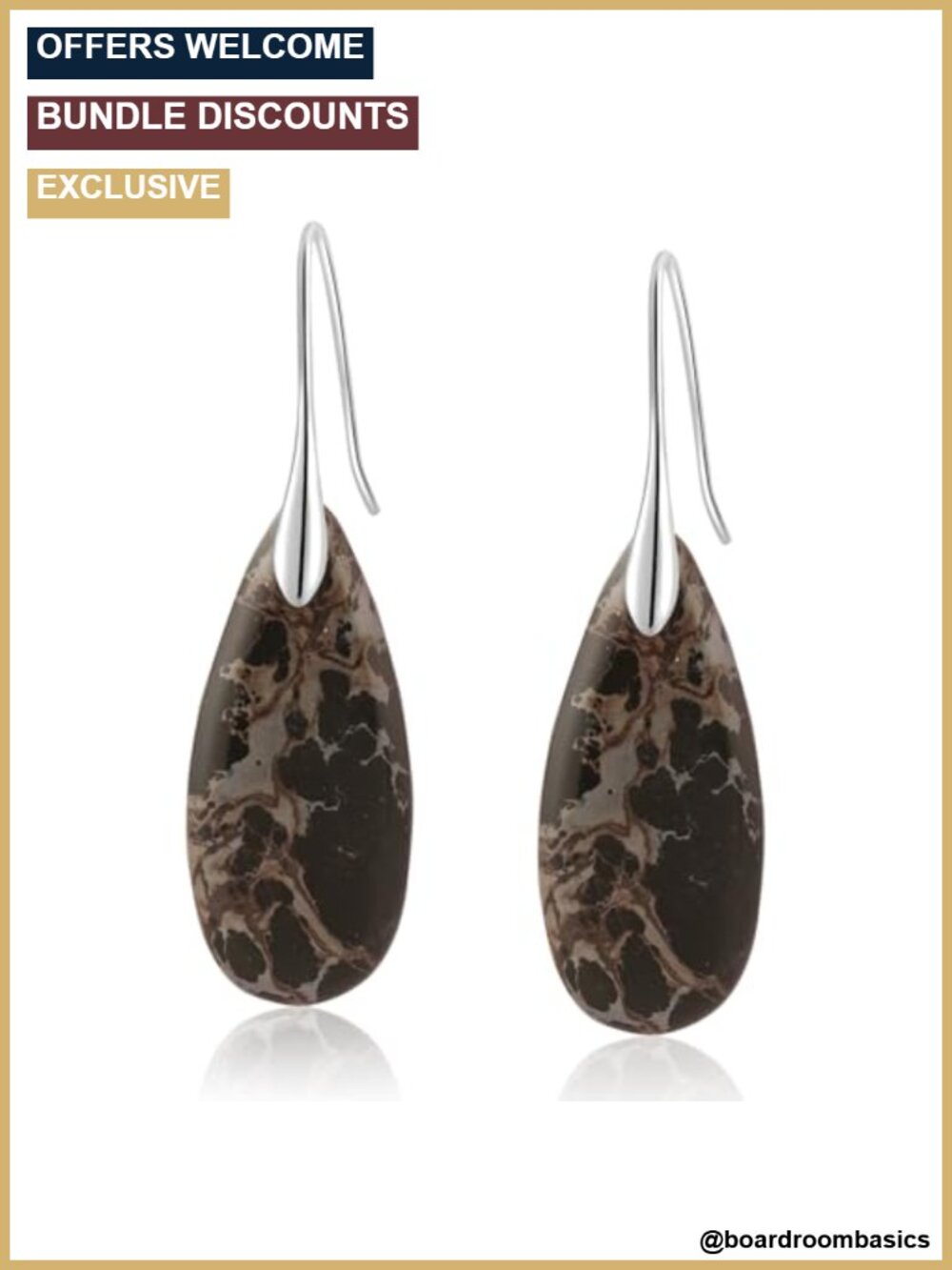 Natural Emperor Stone Drop Dangle Earrings 2in Copper Bezel Latch Back Gift